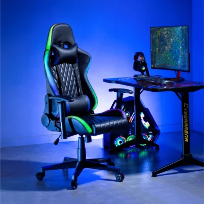 E-Sports RGB Lights PU Gaming Chair with Headrest, Lumbar Support